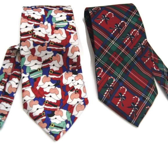 Vintage Holiday Christmas Neckties Santa Plaid Lot of 2 Creative Apparel Group